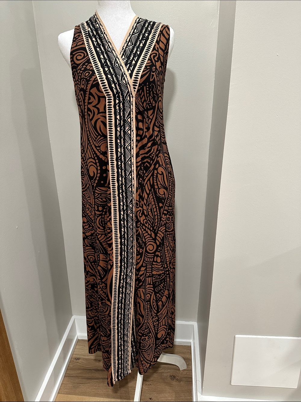 Soft Surroundings Brown & Black Tribal-Print Sleeveless Maxi